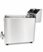 Stainless steel tabletop pasta cooker with four wire baskets, temperature control knob, drain valve view 6
