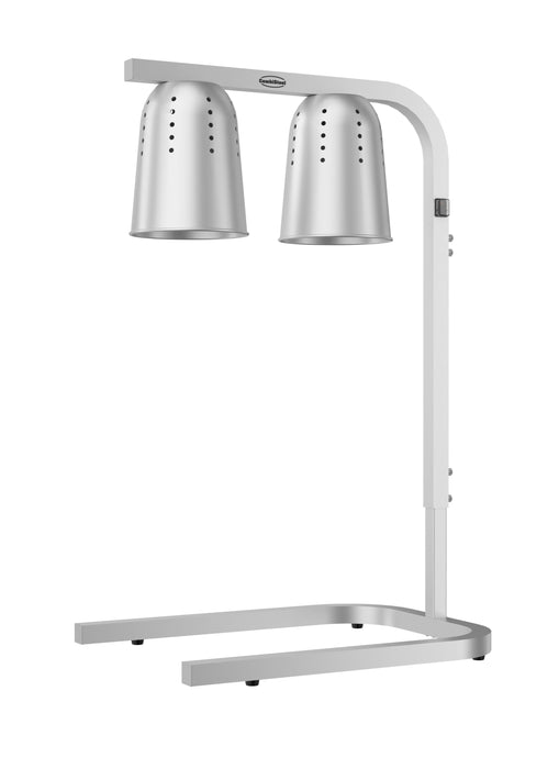 Silver aluminium telescopic heat lamp with adjustable height on white background