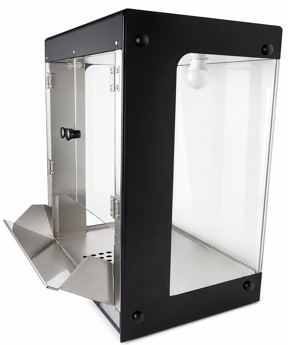 Combisteel black nacho warmer with hardglass display and interior lighting view 7
