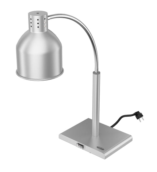 Silver flexible heat lamp with adjustable arm and bulb, standing 660mm tall view 2