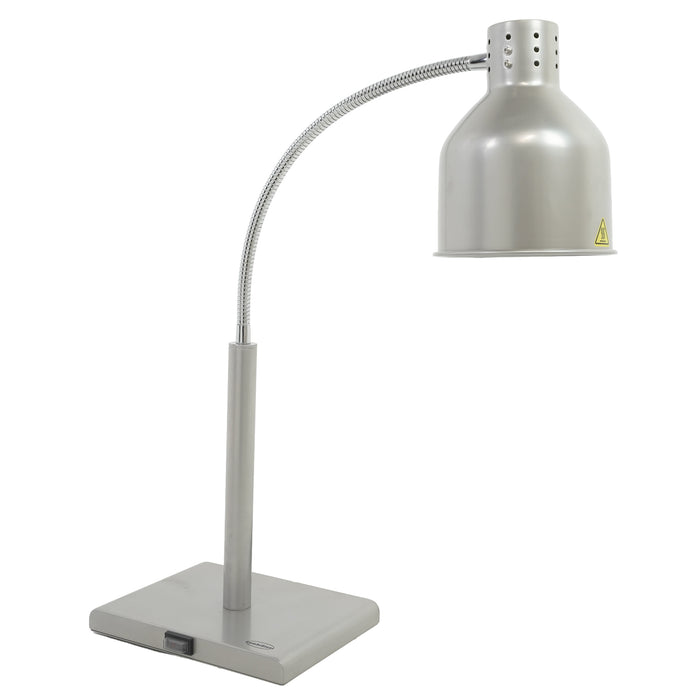 Silver flexible heat lamp with adjustable arm and bulb, standing 660mm tall view 6