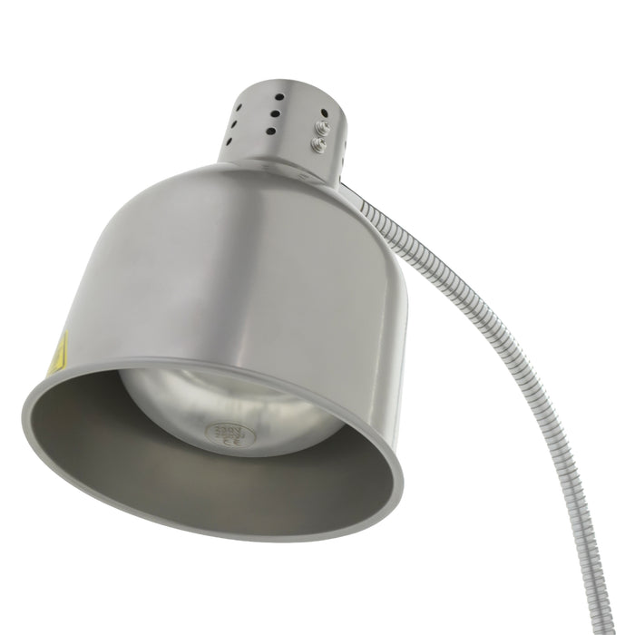 Silver flexible heat lamp with adjustable arm and bulb, standing 660mm tall view 4