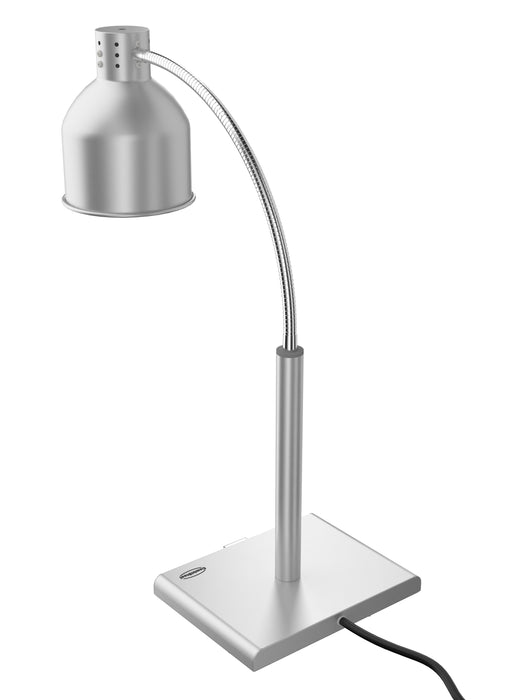 Silver flexible heat lamp with adjustable arm and bulb, standing 660mm tall view 3