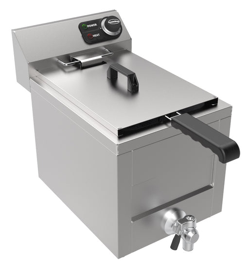 Stainless steel tabletop electric fryer with single basket and drain valve