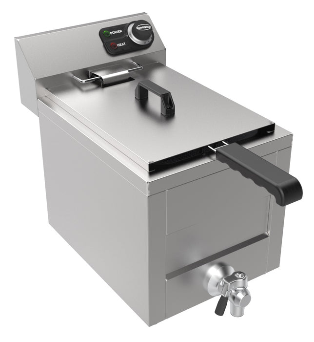 Stainless steel tabletop electric fryer with single basket and drain valve