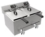 Stainless steel tabletop electric fryer with two 8-litre frying baskets and knob controls