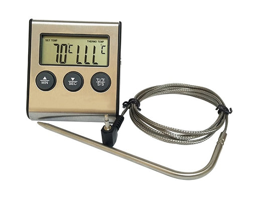 Compact digital thermometer with timer display and magnetic back mount