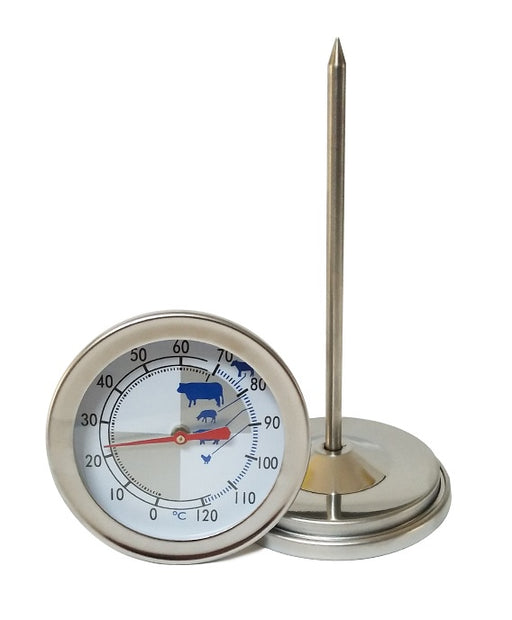 Stainless steel meat thermometer with 73mm dial face and 115mm probe