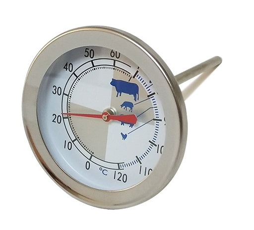 Stainless steel meat thermometer with 73mm dial face and 115mm probe view 2