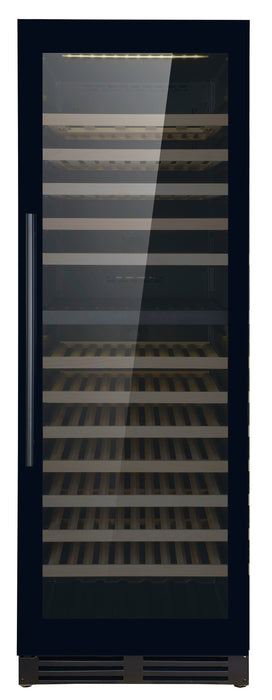 Combisteel black freestanding wine cooler with single right-hinged door and LED interior lighting view 2