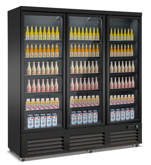 Combisteel three glass door commercial display refrigerator in black