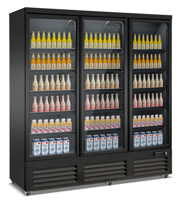 Combisteel three glass door commercial display refrigerator in black