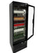Black single-door backbar cooler fridge with LED lighting and right-hinged door view 2