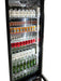 Black single-door backbar cooler fridge with LED lighting and right-hinged door view 3