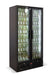 Black freestanding backbar counter fridge with two doors and LED lighting