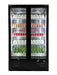 Black freestanding backbar counter fridge with two doors and LED lighting view 2