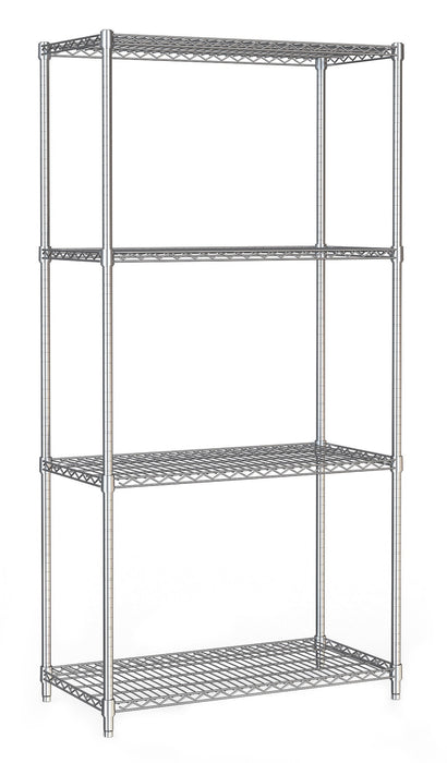Chrome 4-tier shelf unit, 900mm wide, flat packed shelving system