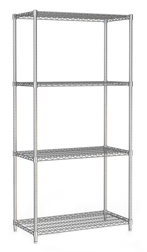 Chrome 4-tier shelf unit, 900mm wide, flat packed shelving system
