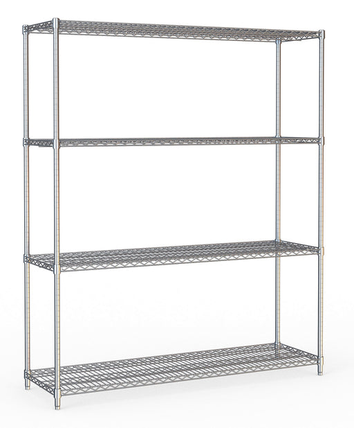 Combisteel chrome four-tier shelving unit, flat-packed, 1500mm wide