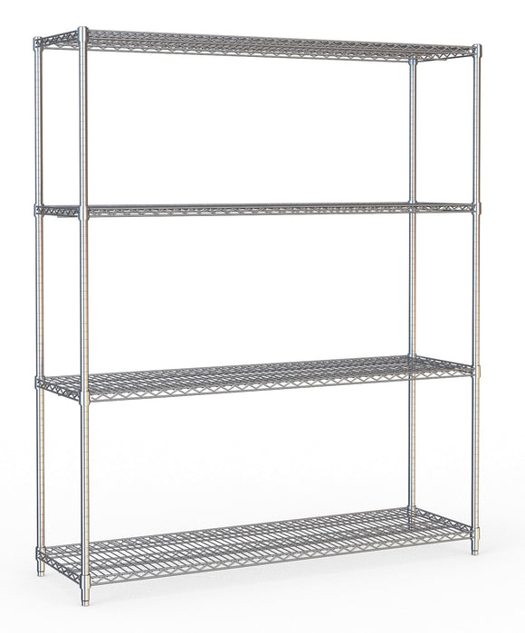 Combisteel chrome four-tier shelving unit, flat-packed, 1500mm wide