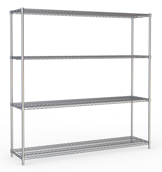 Combisteel chrome 4-level shelving unit, 1800mm wide, flat-packed.