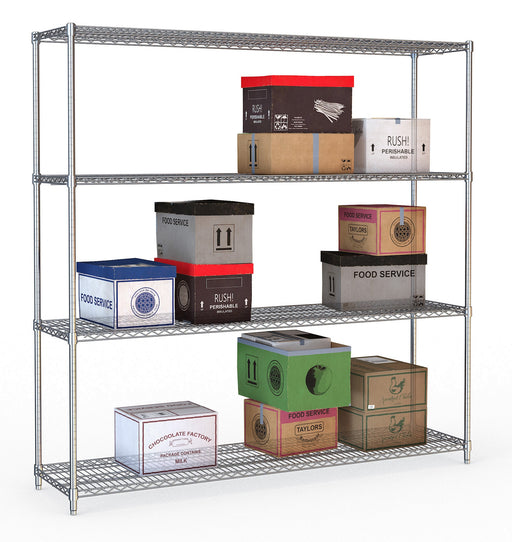 Combisteel chrome 4-level shelving unit, 1800mm wide, flat-packed. view 2