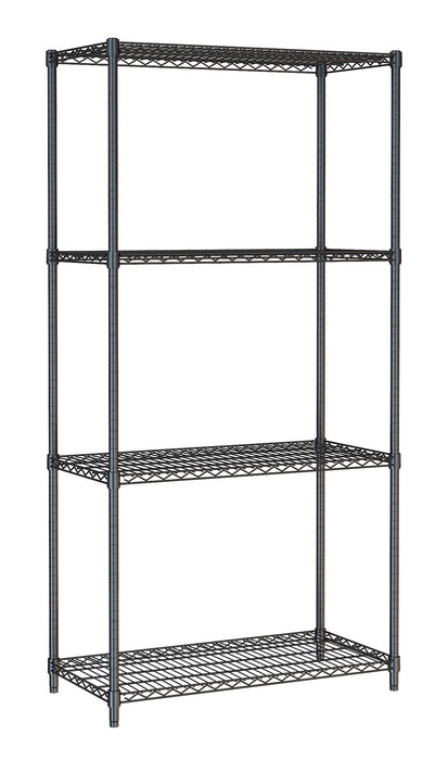 Black powder-coated steel shelving unit with four levels, 900mm width