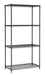 Black powder-coated steel shelving unit with four levels, 900mm width