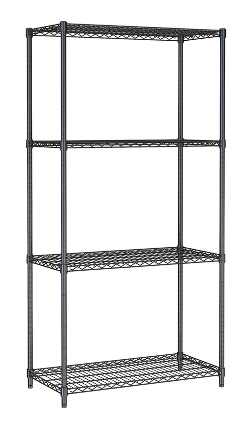 Black powder-coated steel shelving unit with four levels, 900mm width