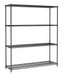 Black powder coated steel 4-tier shelving unit, 1500mm wide, 450mm deep, 1800mm tall.