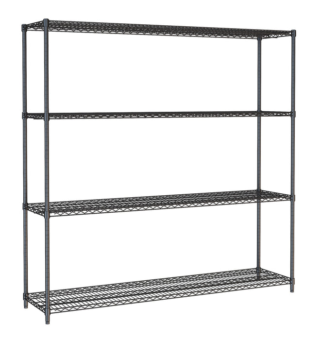 Black powder coated steel four shelf unit, 1800mm tall with 450mm depth