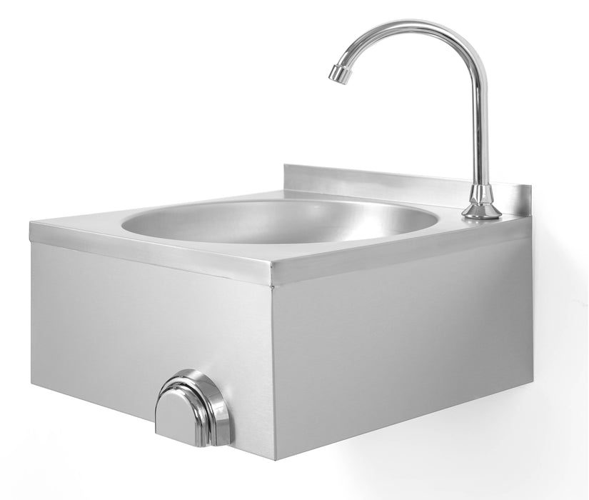 Stainless steel knee operated hand washbasin with foot pedal and chrome faucet