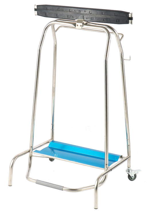 Stainless steel pedal controlled trash bag holder with foot pedal mechanism