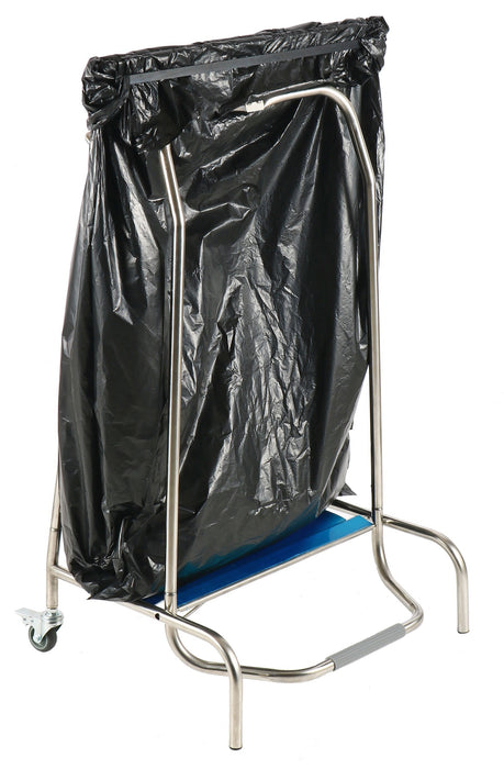 Stainless steel pedal controlled trash bag holder with foot pedal mechanism view 4