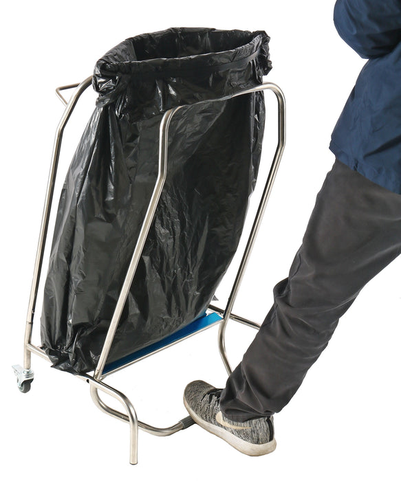 Stainless steel pedal controlled trash bag holder with foot pedal mechanism view 5