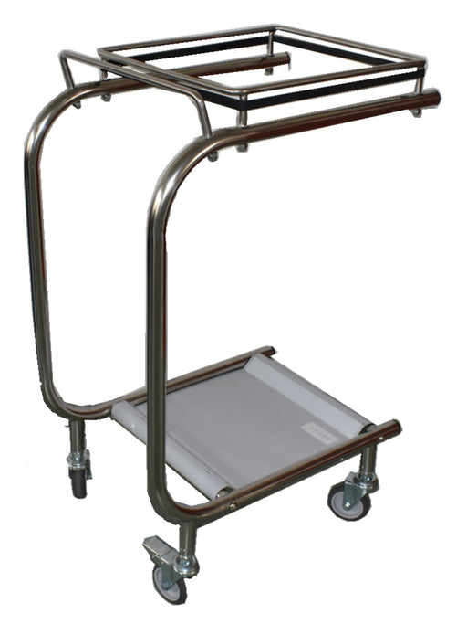 Stainless steel mobile trash bag holder with open frame design