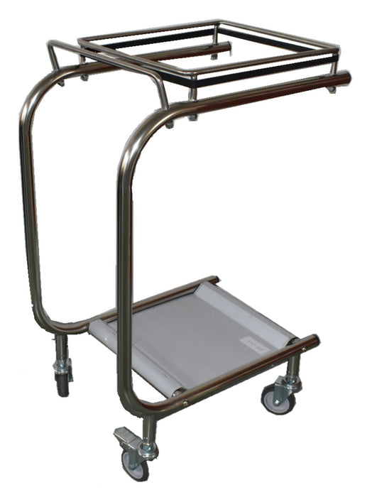 Stainless steel mobile trash bag holder with open frame design