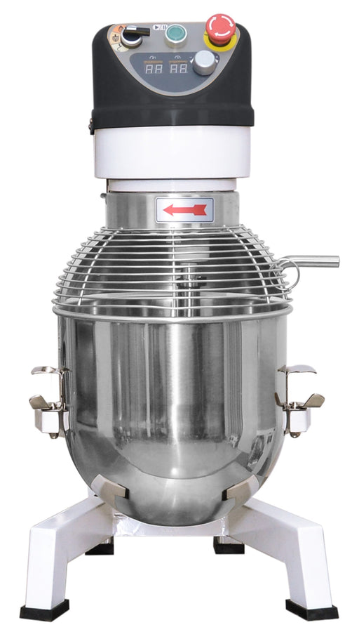 White Combisteel 20 litre planetary mixer with bowl, whisk, dough hook and flat mixing arm view 2