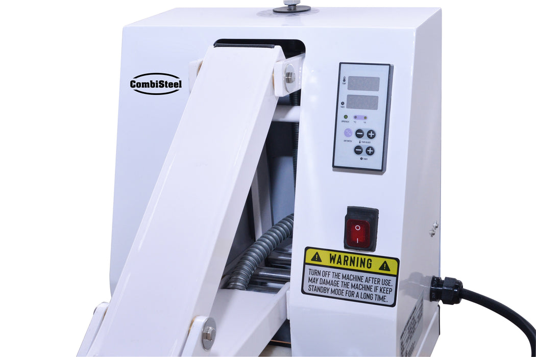 White Combisteel manual dough press with 458mm diameter heated plate view 3
