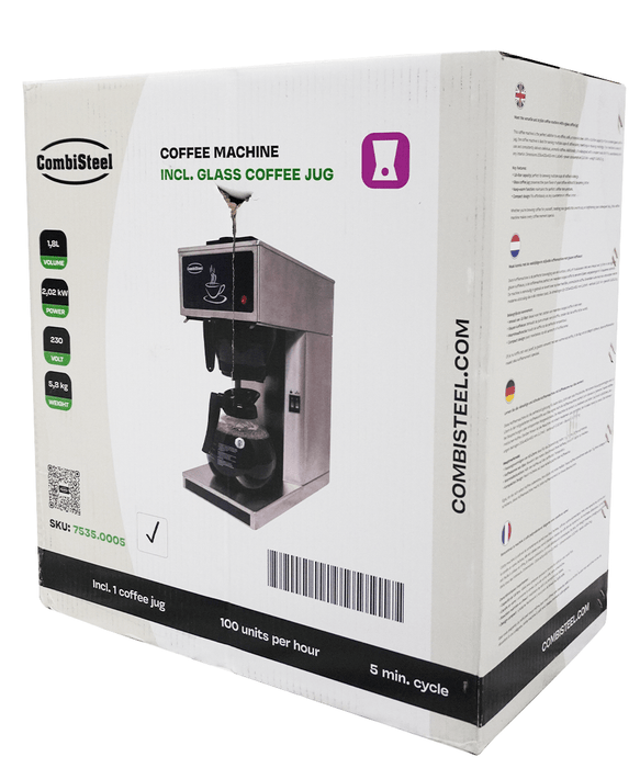 Combisteel stainless steel filter coffee machine with glass jug, front view view 7