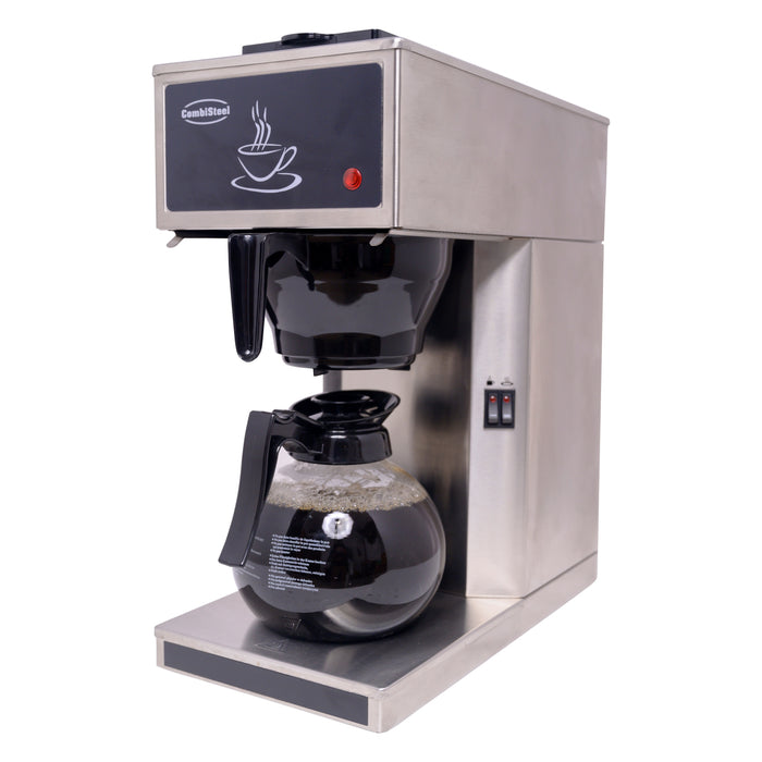 Combisteel stainless steel filter coffee machine with glass jug, front view