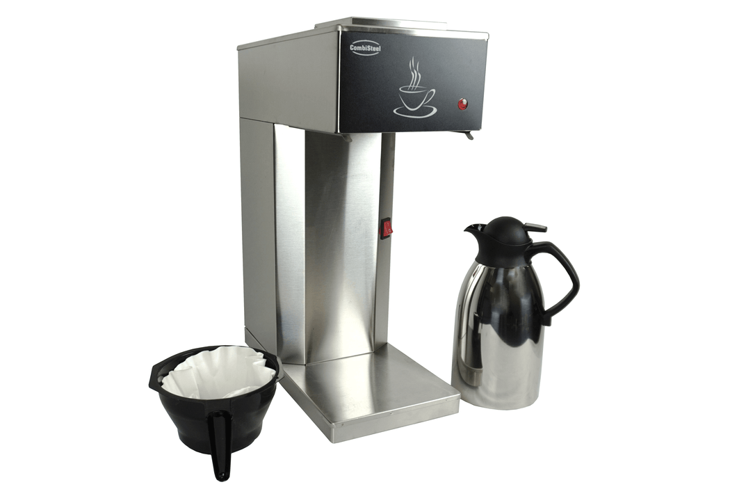 Stainless steel commercial coffee machine with integrated 2.0 litre thermos jug view 2