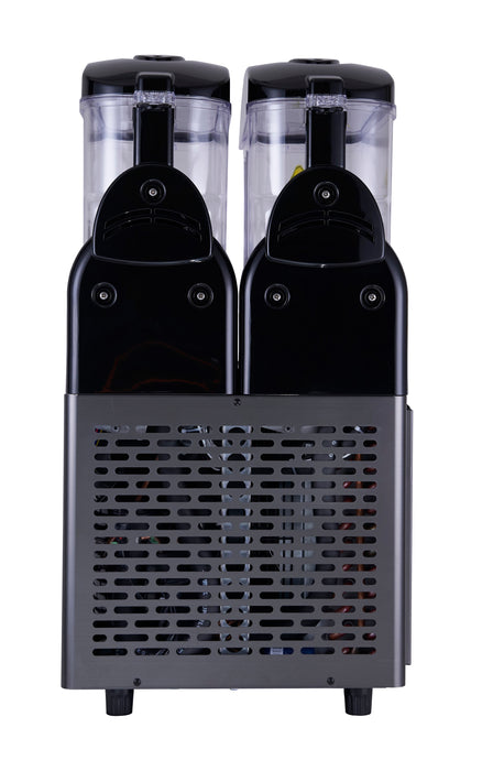 Black tabletop granita machine with two 12-litre bowls and digital display panel view 3