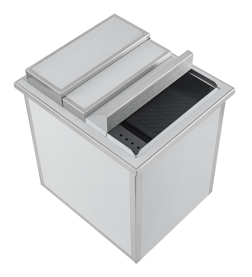 Stainless steel drop-in ice bin with drain connection, countertop installation