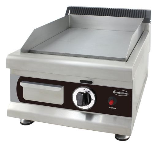Stainless steel tabletop gas griddle with single burner and control knob