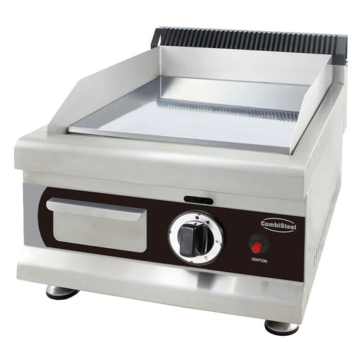 Stainless steel gas griddle with chrome cooking surface and control knob