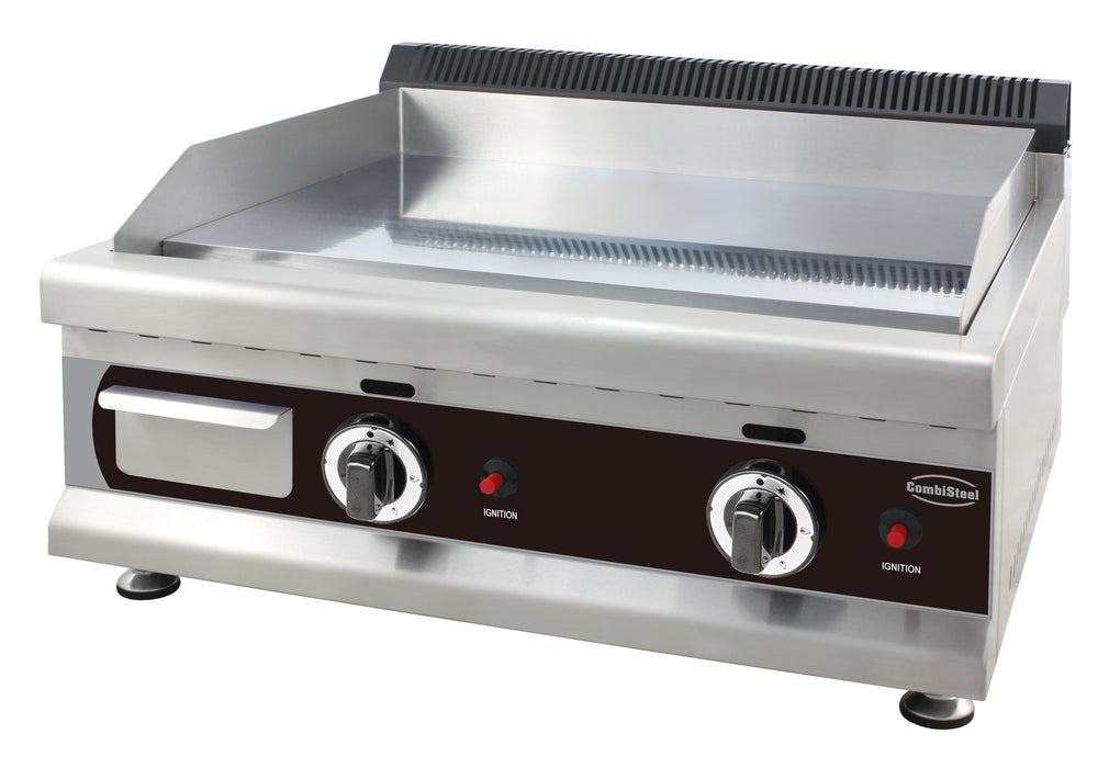 Combisteel CHROME 650 stainless steel tabletop gas griddle with two burners and chromed cooking surface