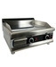 Stainless steel tabletop gas griddle with two burners and chromed cooking surface view 2