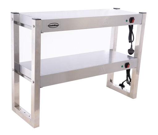 Stainless steel 2-tier heated overshelf with halogen elements, 900mm wide