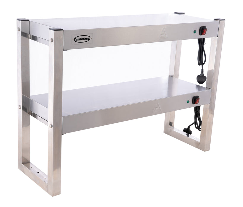 Stainless steel 2-tier heated overshelf with halogen elements, 900mm wide